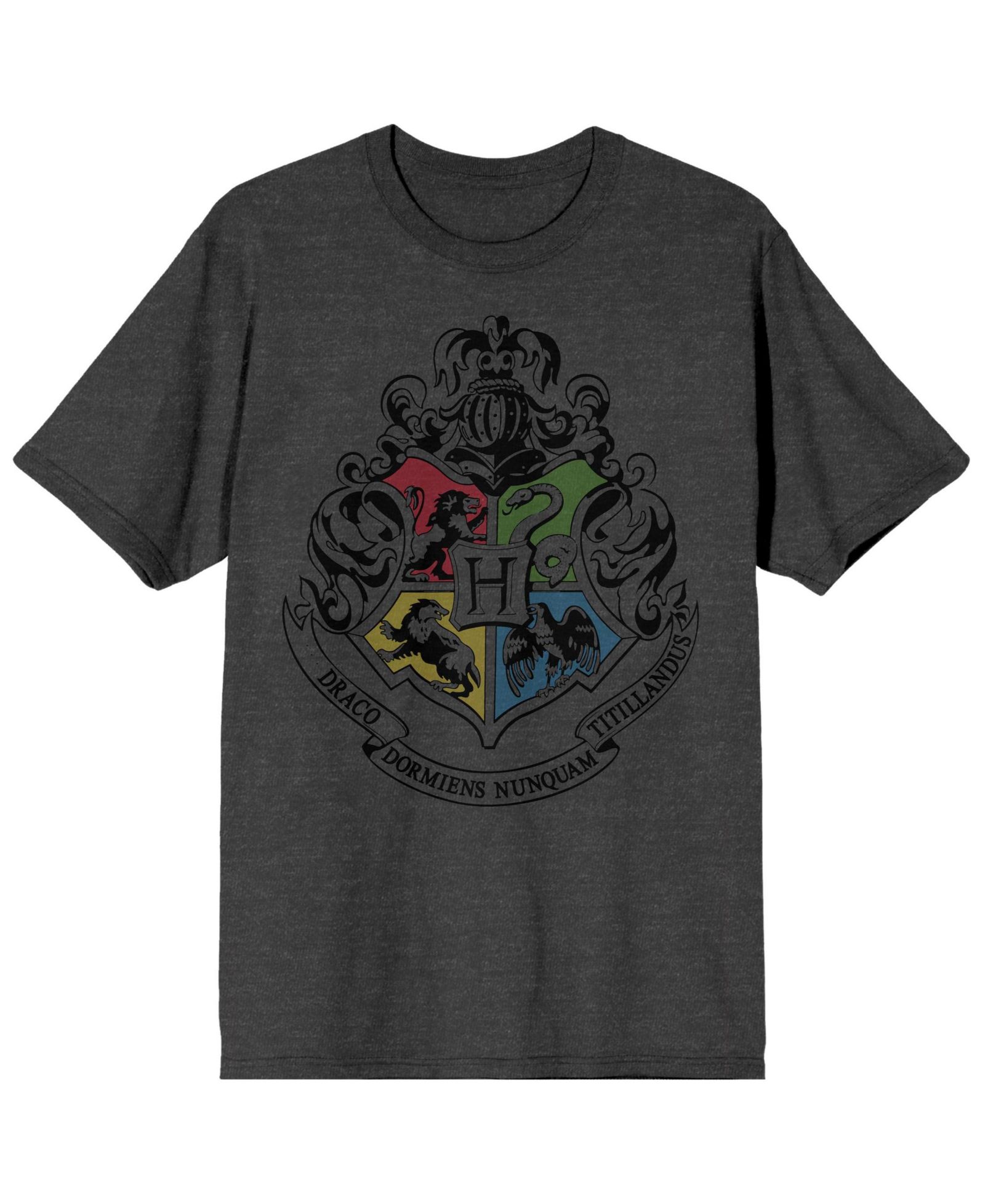 Harry Potter Men's Hogwarts Crest Charcoal Heather T-shirt-Large