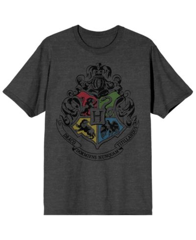 Harry Potter Men's Hogwarts Crest Charcoal Heather T-shirt-Large