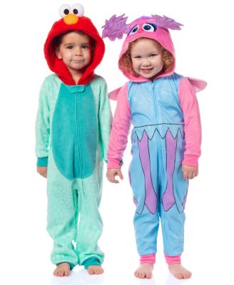 Пижама Sesame Street Toddler Boys 1PC Hooded Union Suit Footless Sleep Pajama - Elmo Abby Cadabby
