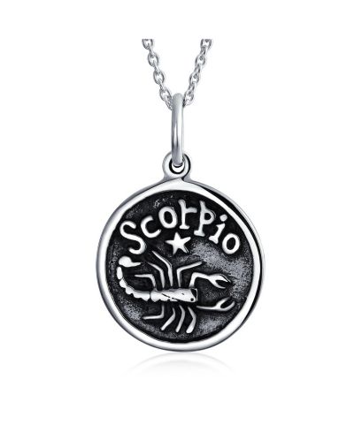 Bling Jewelry Astrology Zodiac Scorpio Round Pendant Necklace Oxidized Sterling Silver