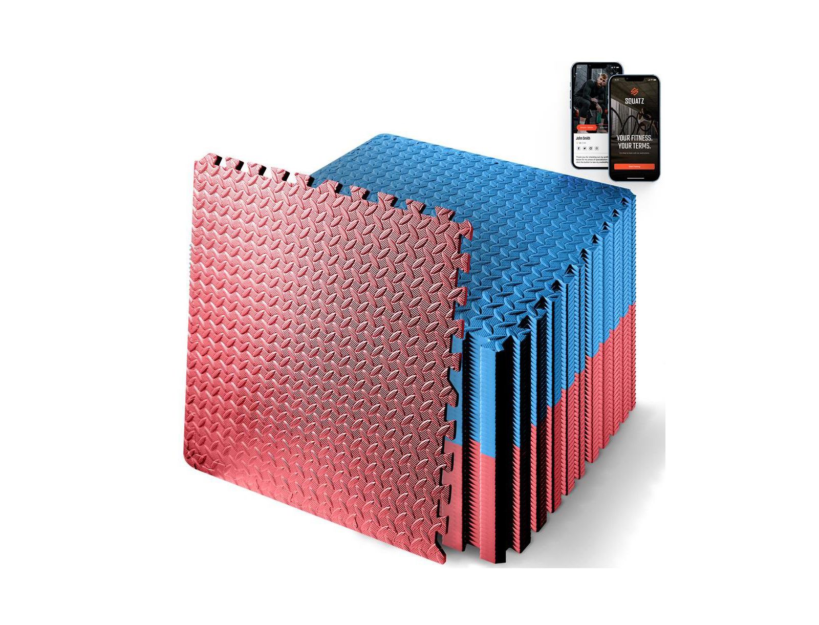 SQUATZ 50-Piece Puzzle Exercise Mat, EVA Foam Tiles, Red/Blue