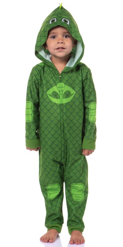 PJ Masks Toddler Boys Character Hooded Sleeper Lounge Union Suit Pajama - Gekko Catboy