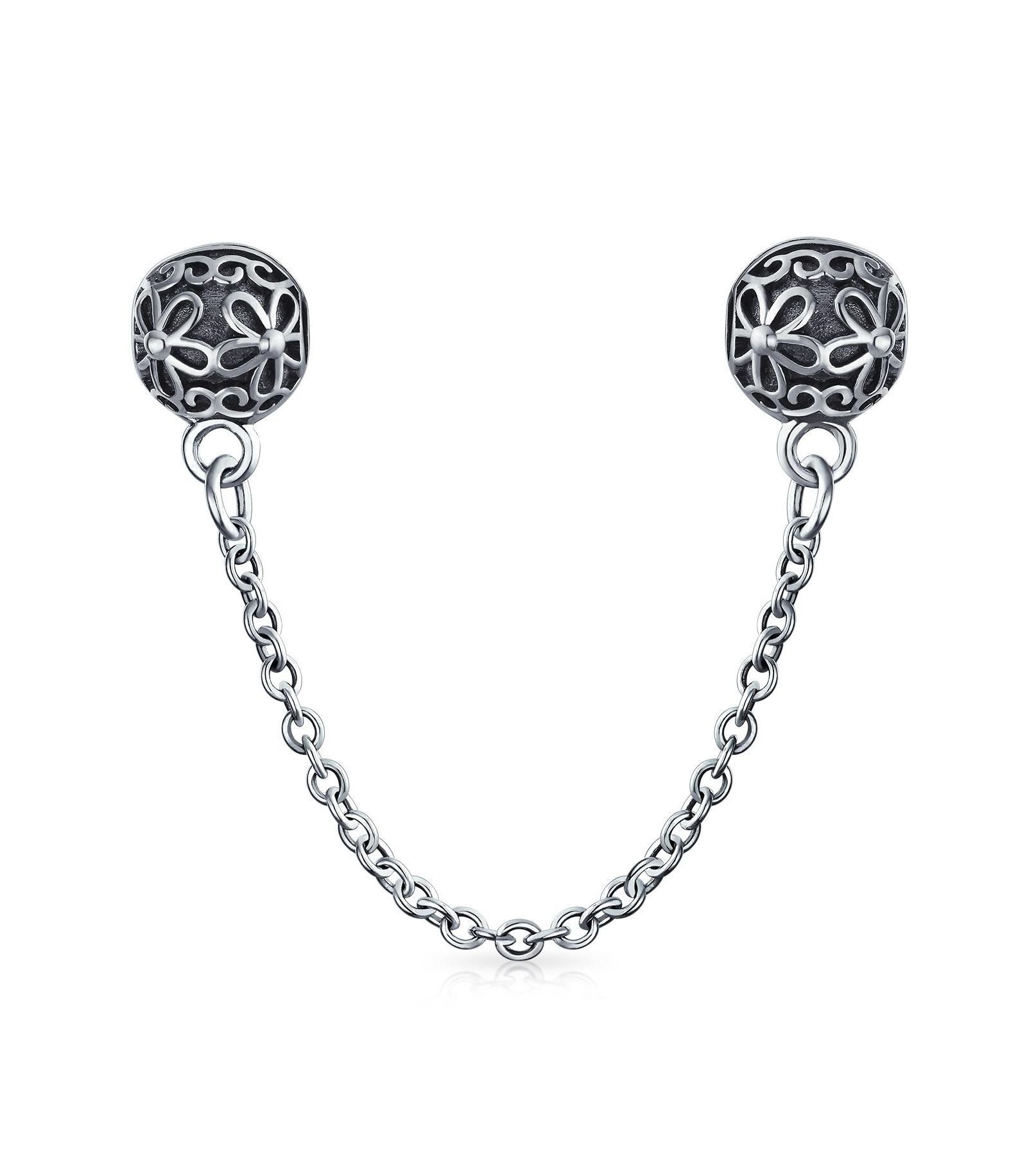 Подвеска Bling Jewelry.925 Sterling Silver Double Daisy Safety Chain Floral Bouquet Charm для браслета
