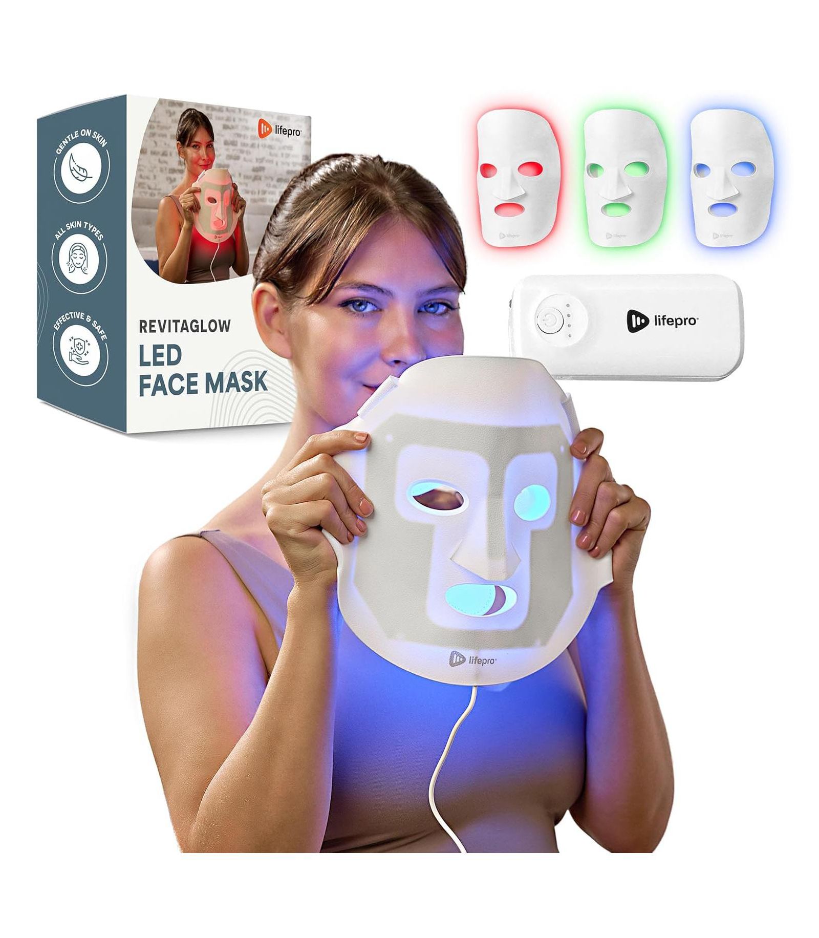 Lifepro LED Light Therapy Mask for Face & Neck - Red Light LED Mask, 3 Modes, Rechargeable LED Face Mask Light Therapy for Skin Care