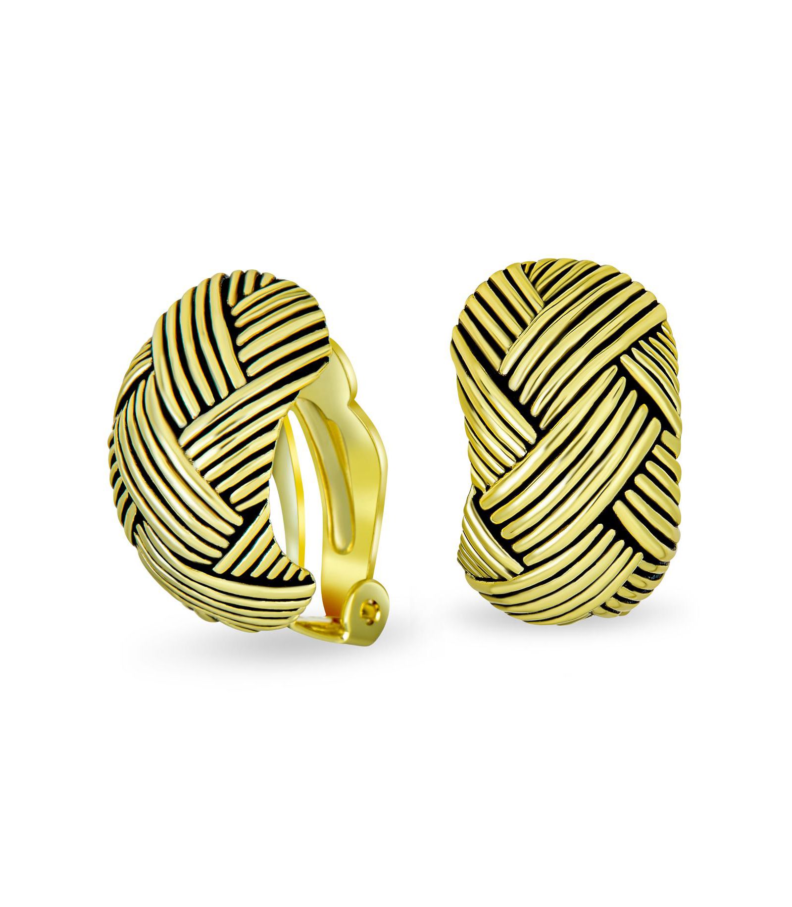 Серьги Bling Jewelry Braided Dome Basket Weave Half Hoop Clip On с оксидированным золотым напылением