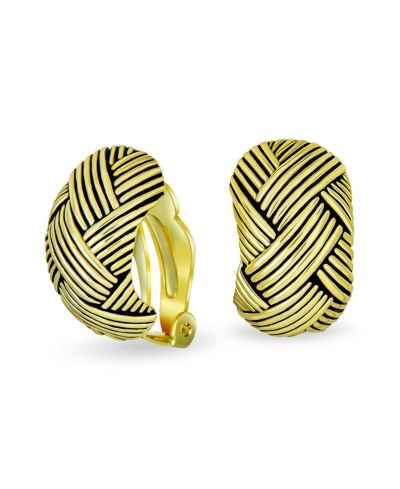 Серьги Bling Jewelry Braided Dome Basket Weave Half Hoop Clip On с оксидированным золотым напылением