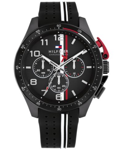 Tommy Hilfiger Мужские часы Chronograph с черным силиконовым ремешком, 46mm