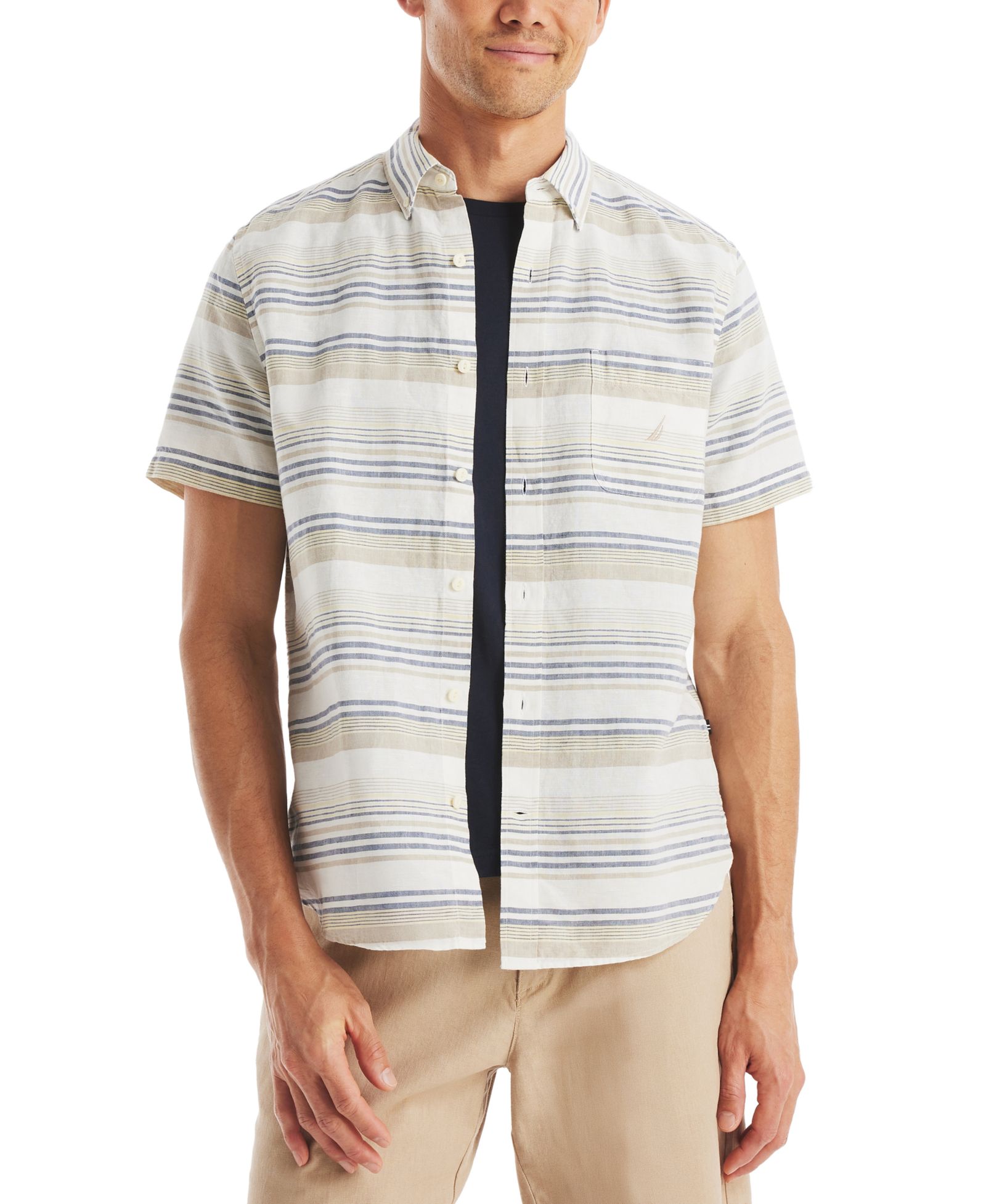 Мужская рубашка Nautica Linen-Blend Stripe Short-Sleeve