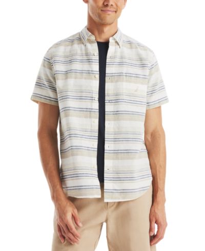 Мужская рубашка Nautica Linen-Blend Stripe Short-Sleeve