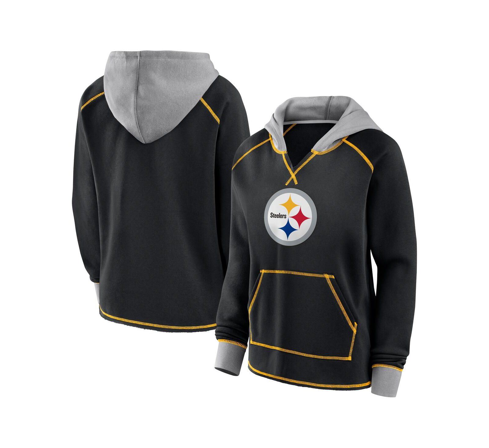 Женское худи Logo Athletic Pittsburgh Steelers Boom Fleece Pullover V-Neck, черная