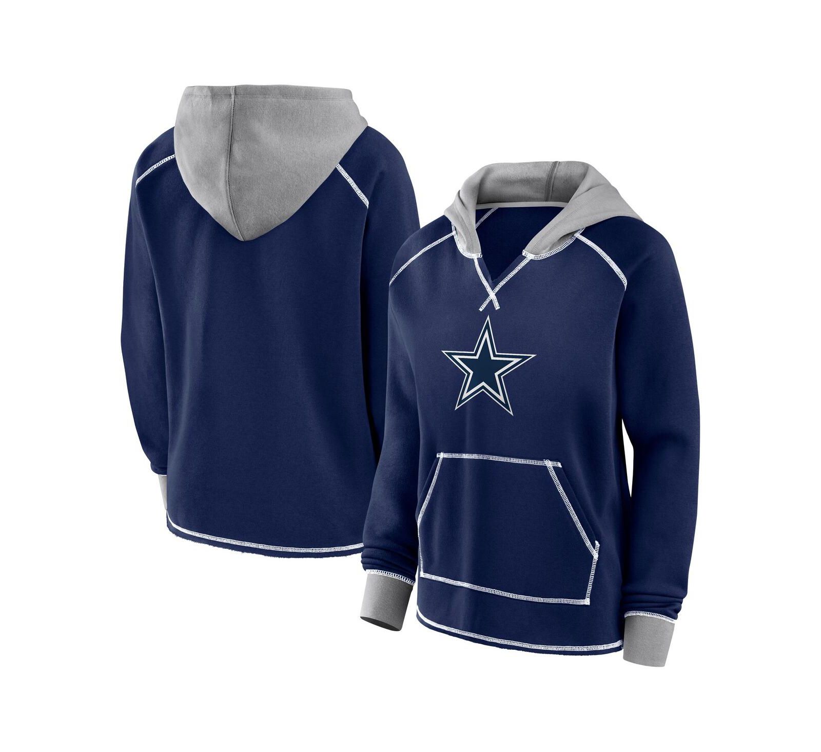 Logo Athletic Women's Navy Dallas Cowboys Boom Fleece Pullover V-Neck Hoodie
