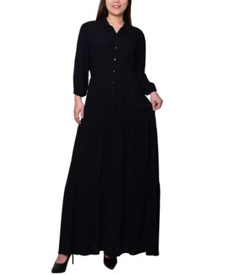 NY Collection Petite 3/4 Sleeve Crinkle Tiered Maxi Dress