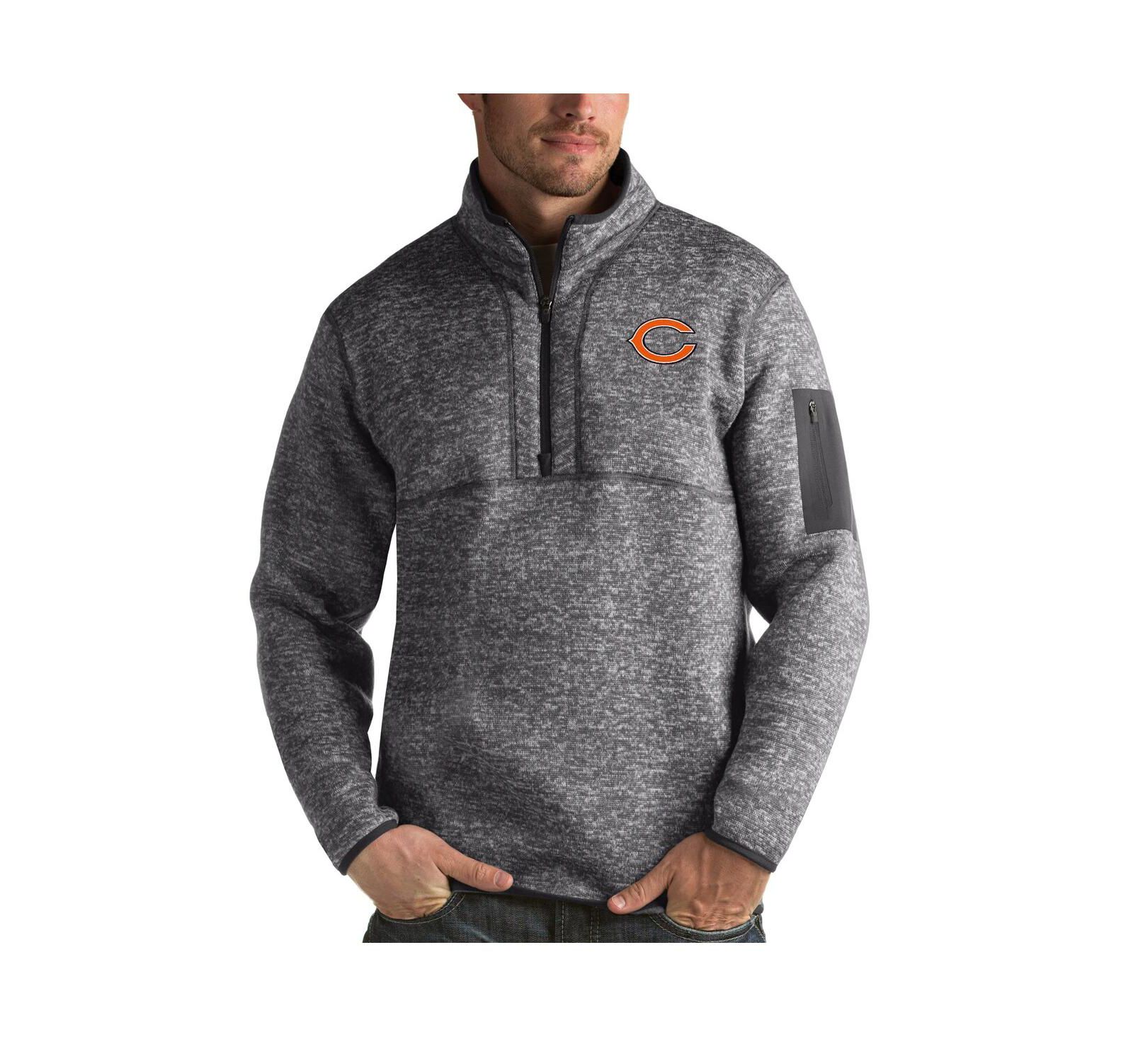 Antigua Men's Charcoal Chicago Bears Fortune Quarter-Zip Pullover Jacket
