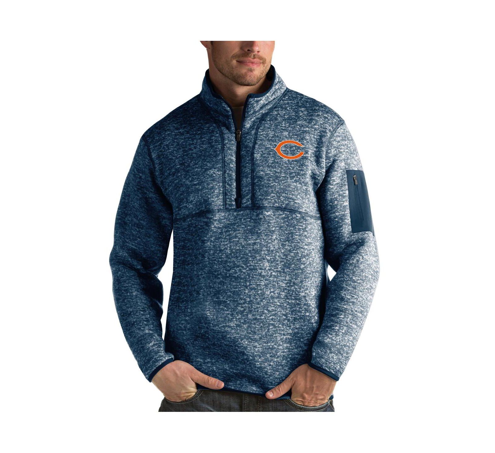 Antigua Men's Heather Navy Chicago Bears Fortune Quarter-Zip Pullover Jacket