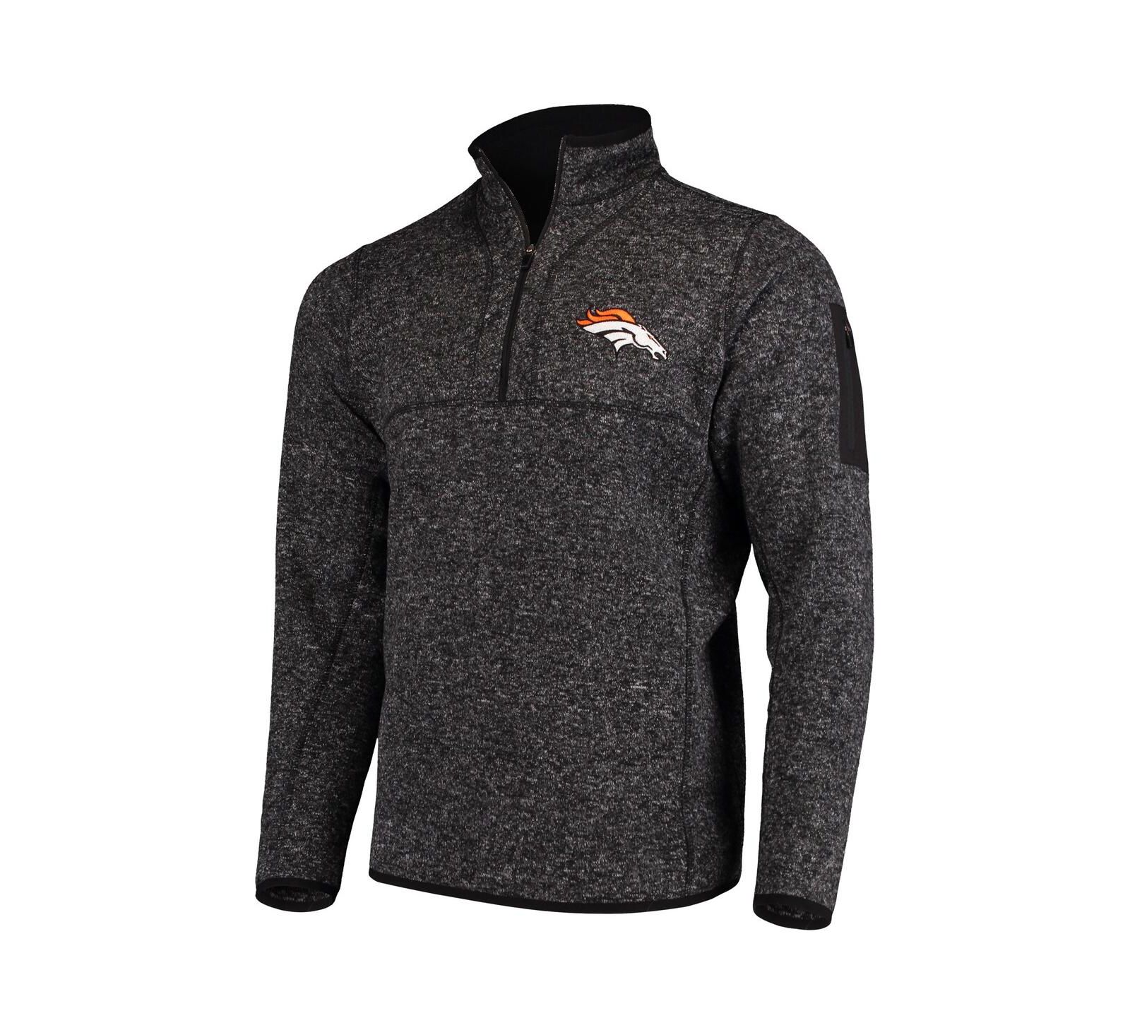Antigua Men's Heather Black Denver Broncos Fortune Quarter-Zip Pullover Jacket