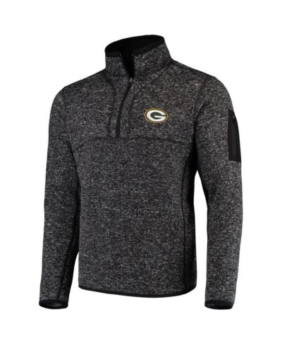 Мужская куртка-толстовка Antigua Heather Black Green Bay Packers Fortune Quarter-Zip