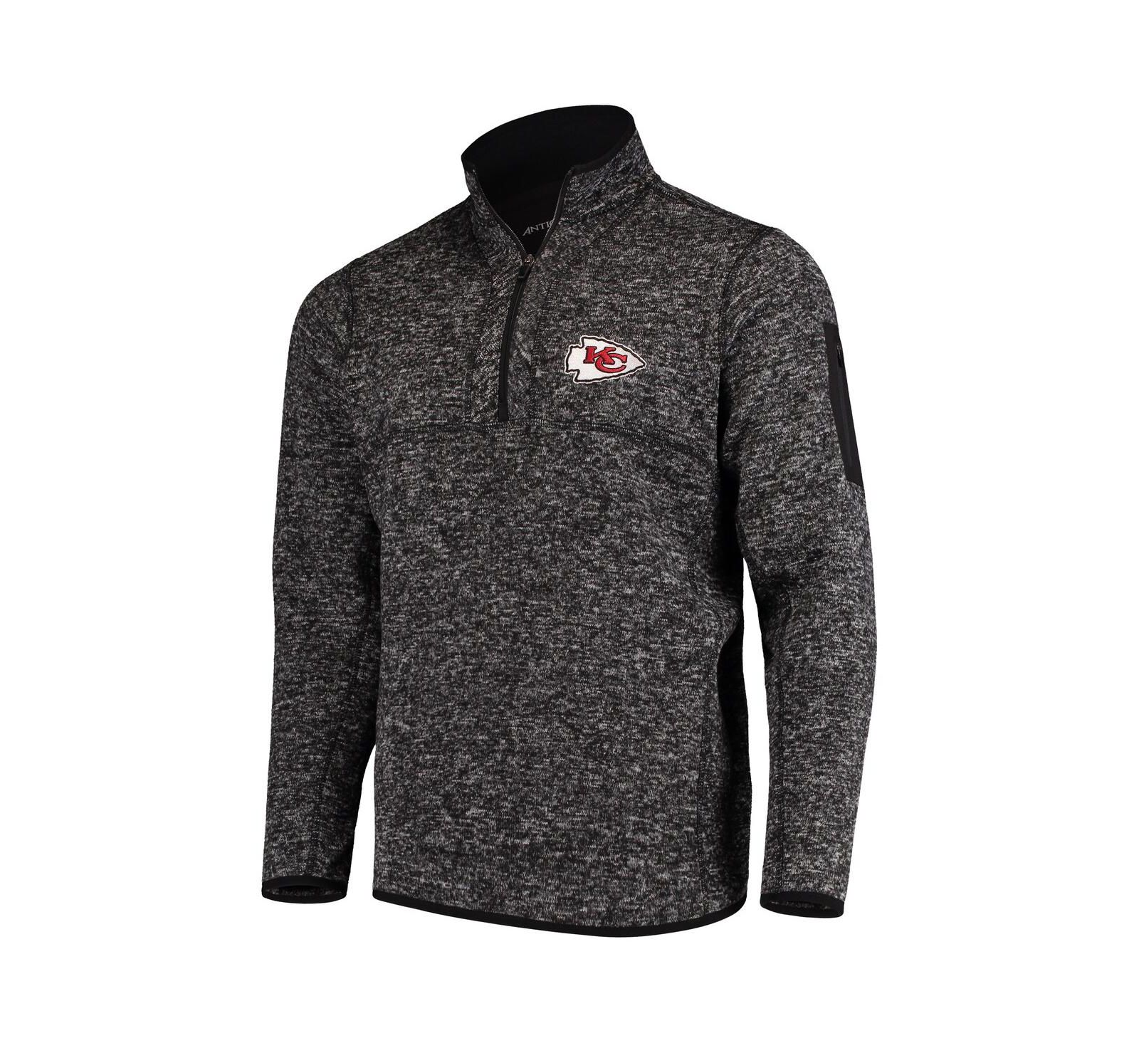 Куртка Antigua Men's Heather Black Kansas City Chiefs Fortune Quarter-Zip Pullover Jacket
