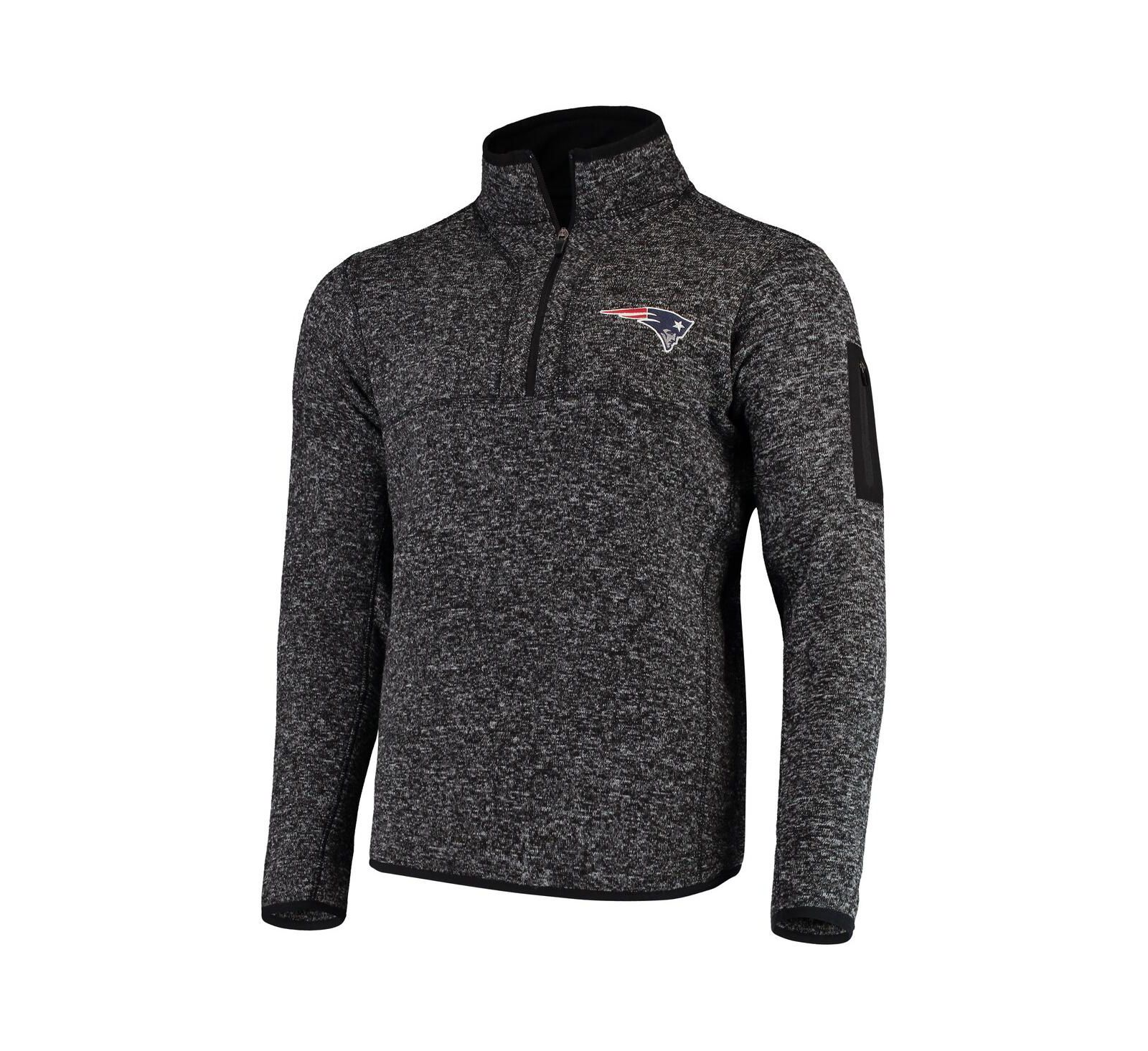 Antigua Men's Heather Black New England Patriots Fortune Quarter-Zip Pullover Jacket