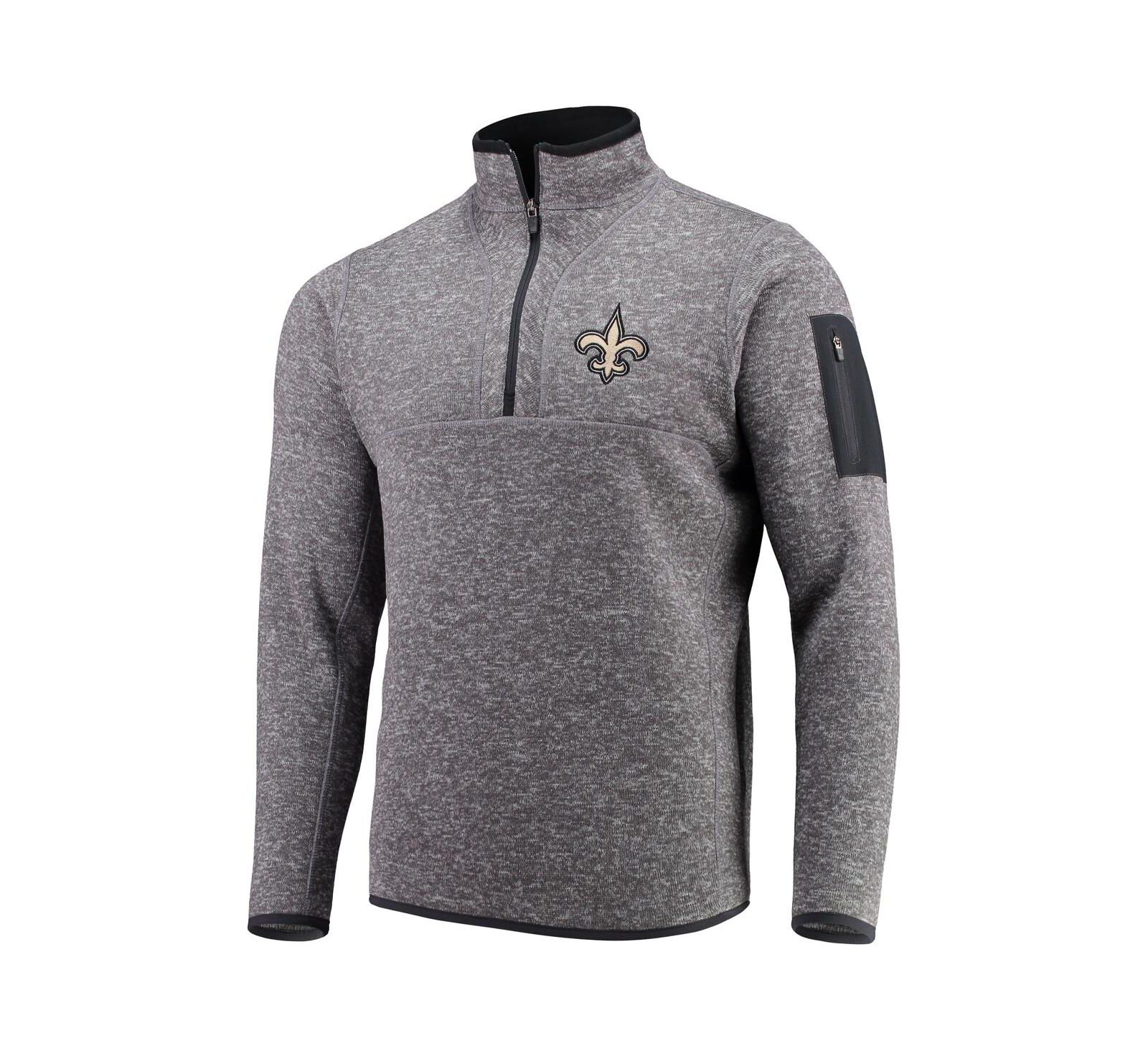 Antigua Men's Charcoal New Orleans Saints Fortune Quarter-Zip Pullover Jacket