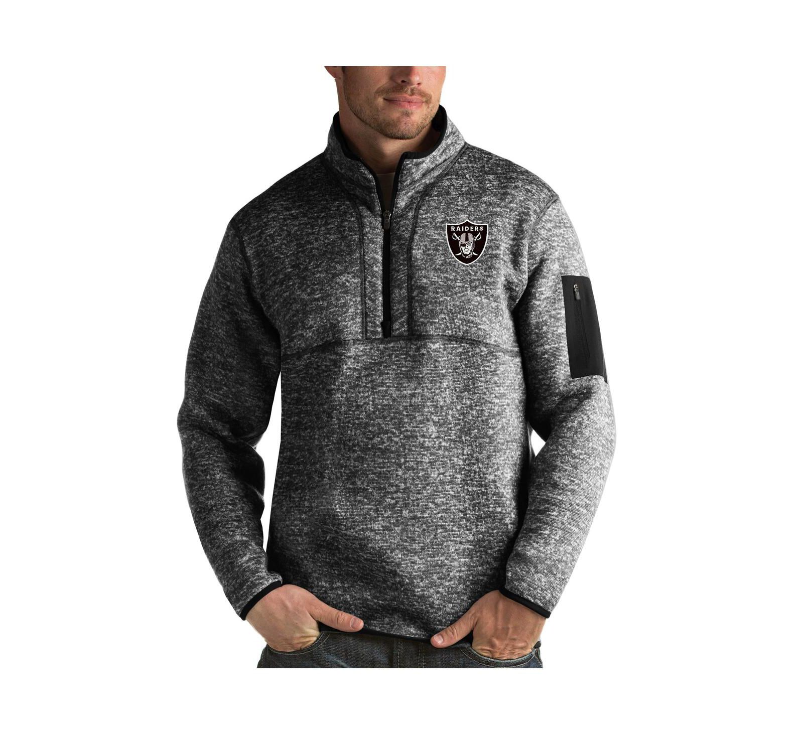 Antigua Men's Heather Black Las Vegas Raiders Fortune Quarter-Zip Pullover Jacket