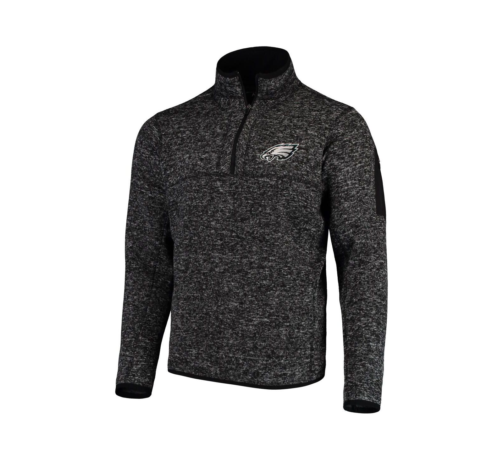 Antigua Men's Heather Black Philadelphia Eagles Fortune Quarter-Zip Pullover Jacket