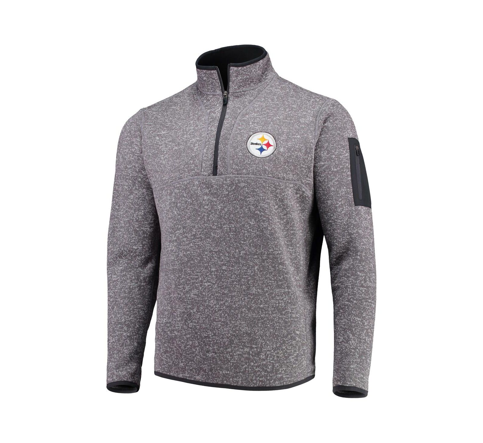 Antigua Men's Charcoal Pittsburgh Steelers Fortune Quarter-Zip Pullover Jacket