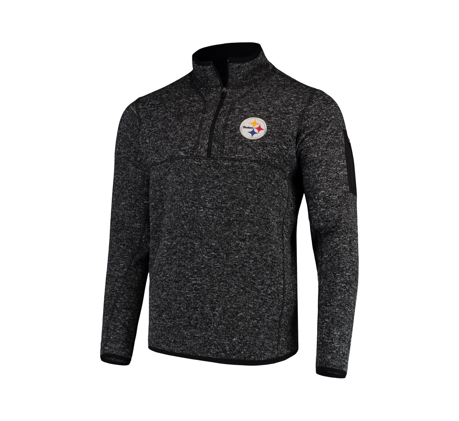 Antigua Мужской джемпер на молнии Pittsburgh Steelers Fortune Heather Black