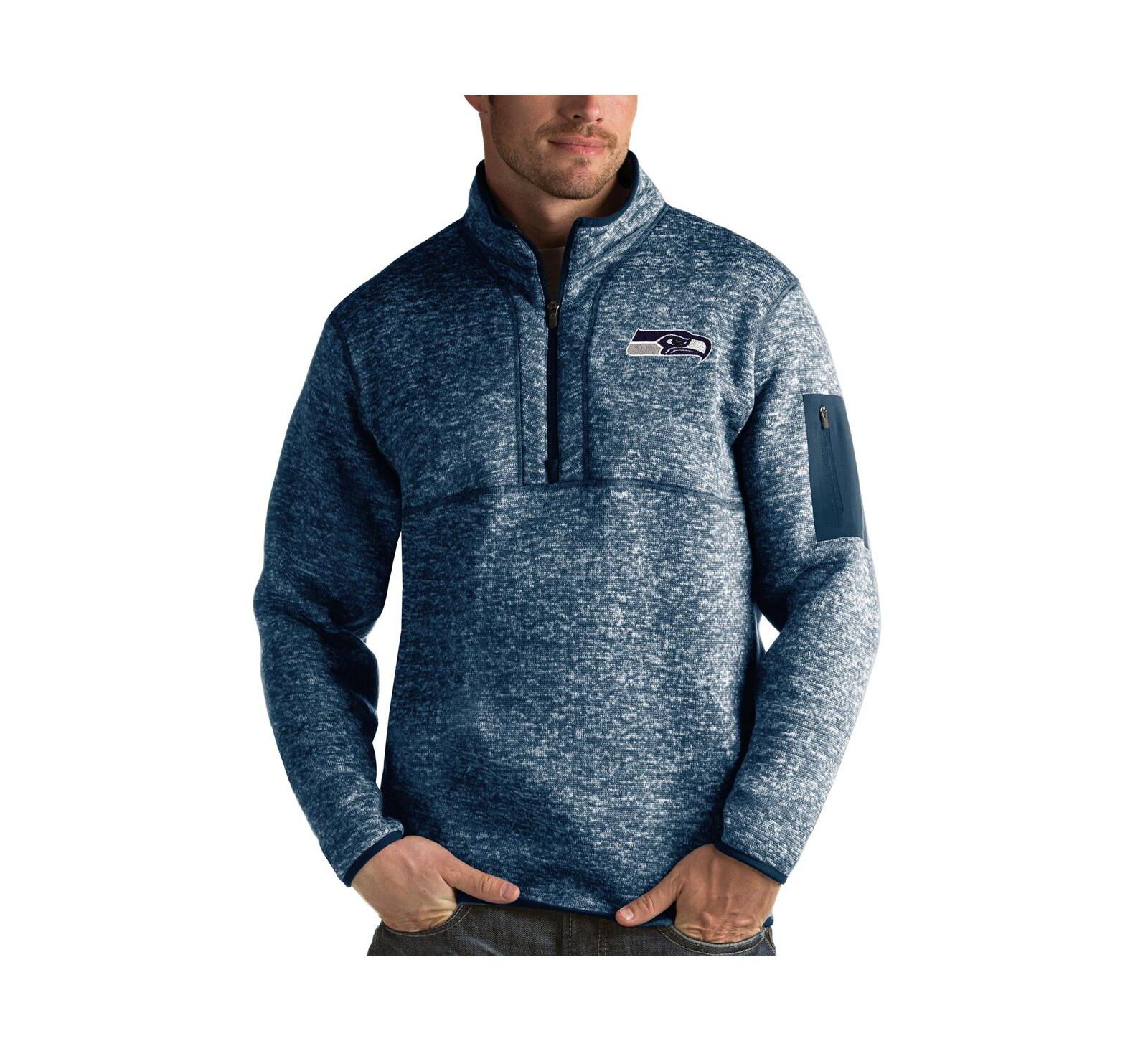 Antigua Men's Navy Seattle Seahawks Fortune Quarter-Zip Pullover Jacket