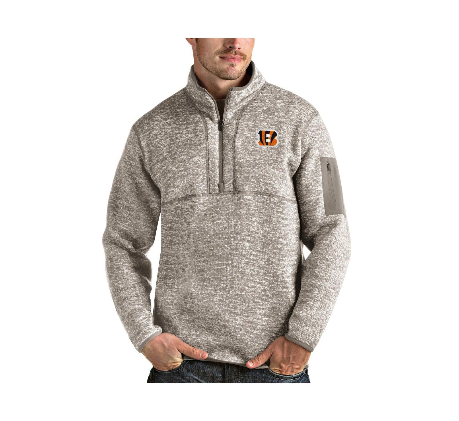 Antigua Men's Oatmeal Cincinnati Bengals Fortune Quarter-Zip Pullover Jacket