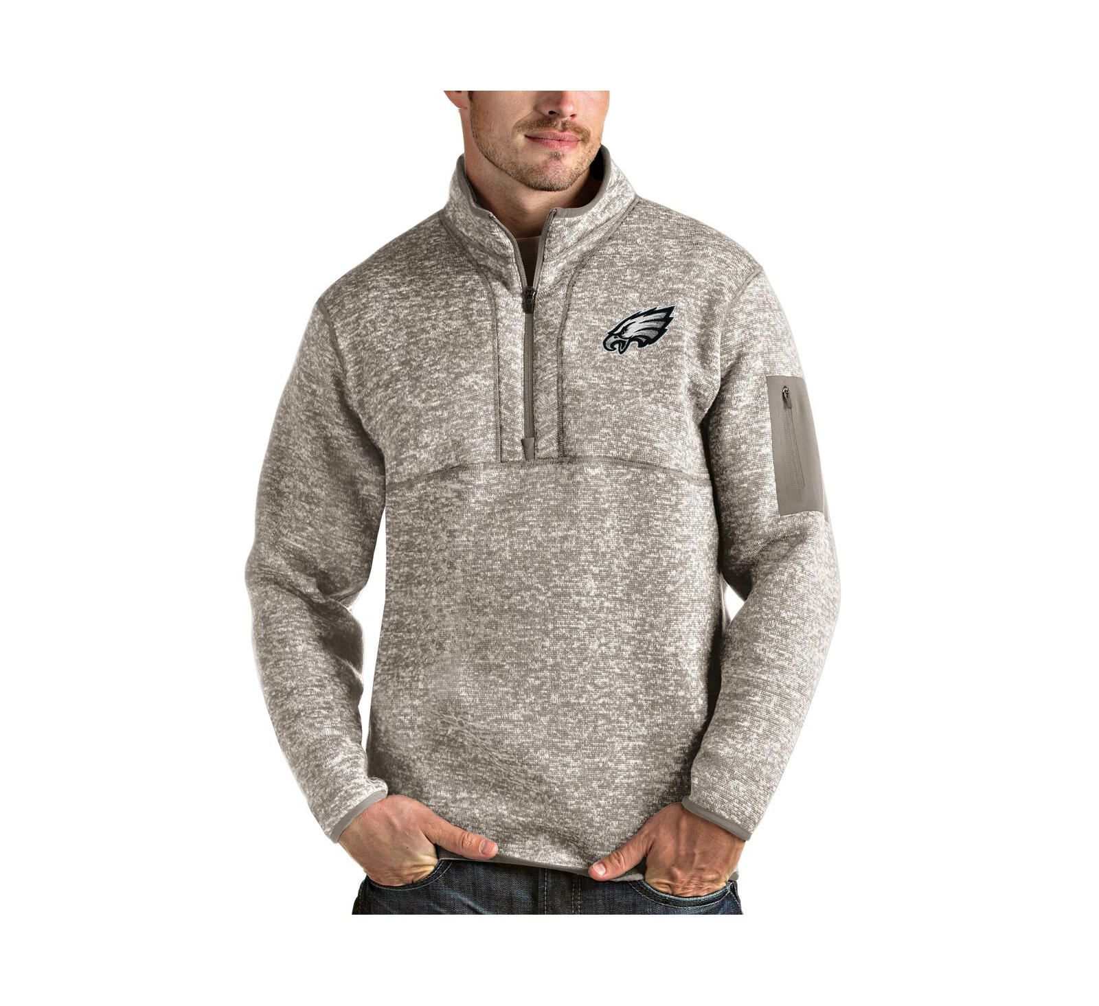 Мужская куртка Antigua Philadelphia Eagles Fortune Quarter-Zip Pullover Oatmeal