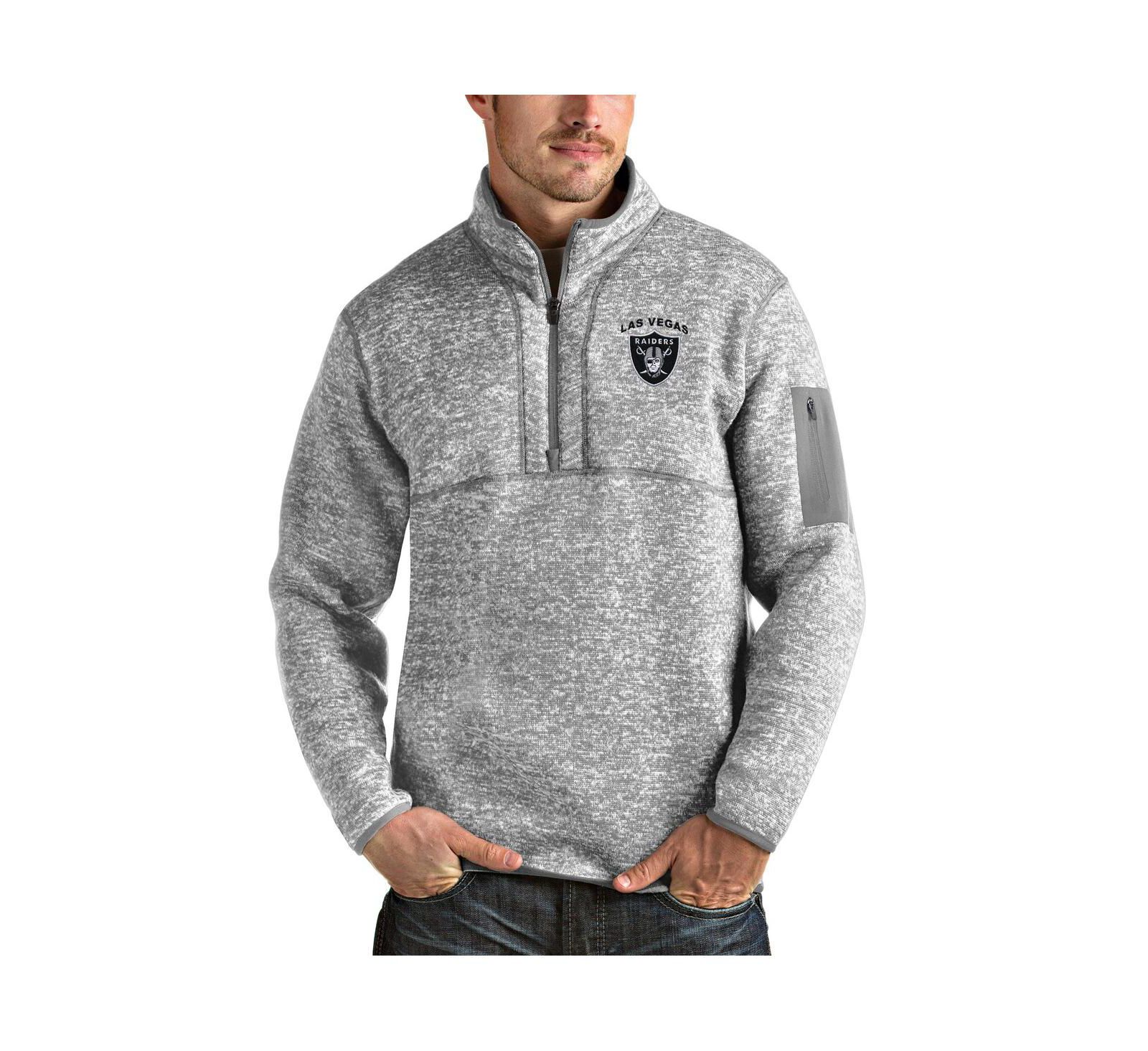 Antigua Men's Heather Gray Las Vegas Raiders Fortune Quarter-Zip Pullover Jacket