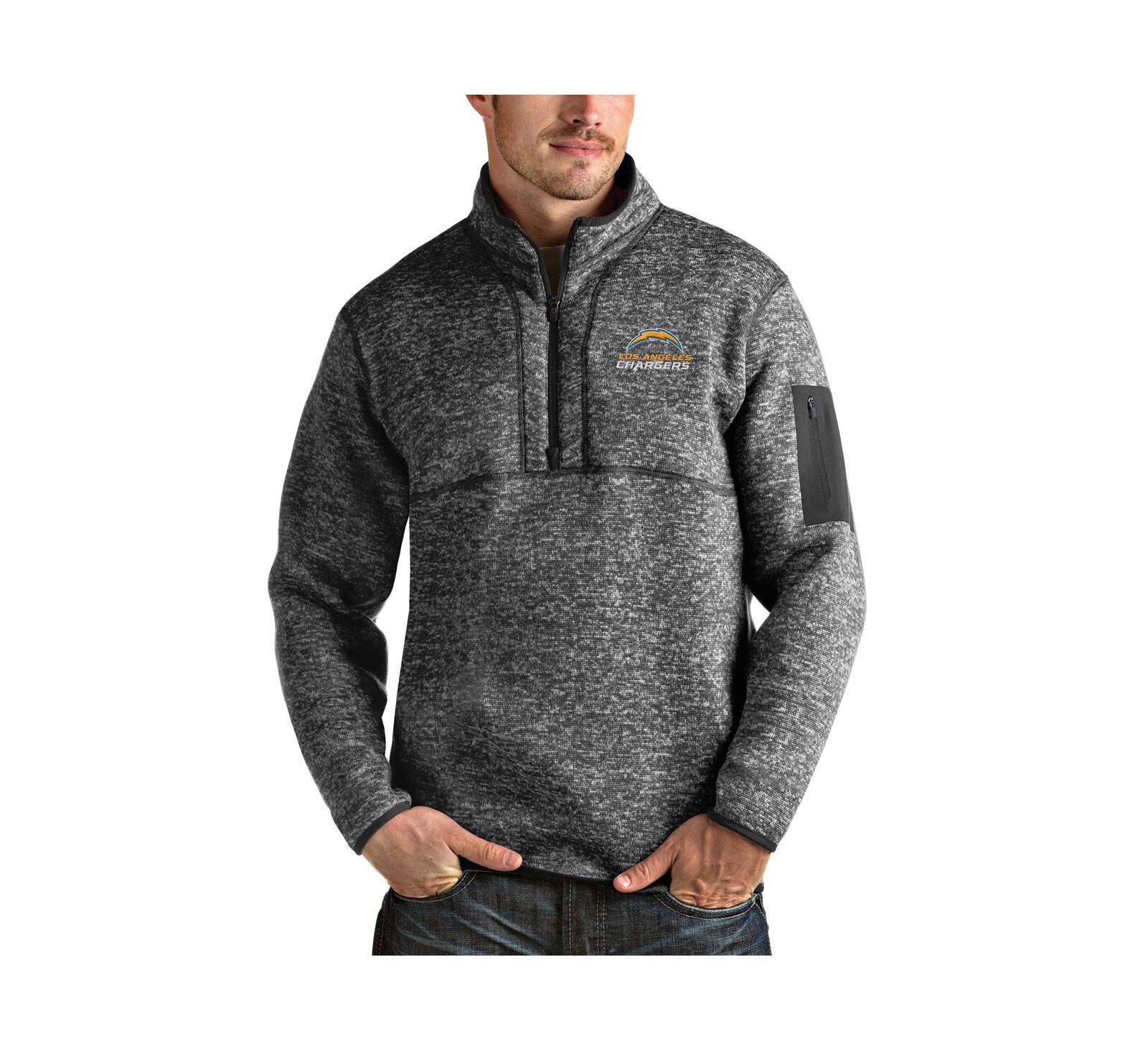 Antigua Men's Heather Charcoal Los Angeles Chargers Fortune Quarter-Zip Pullover Jacket