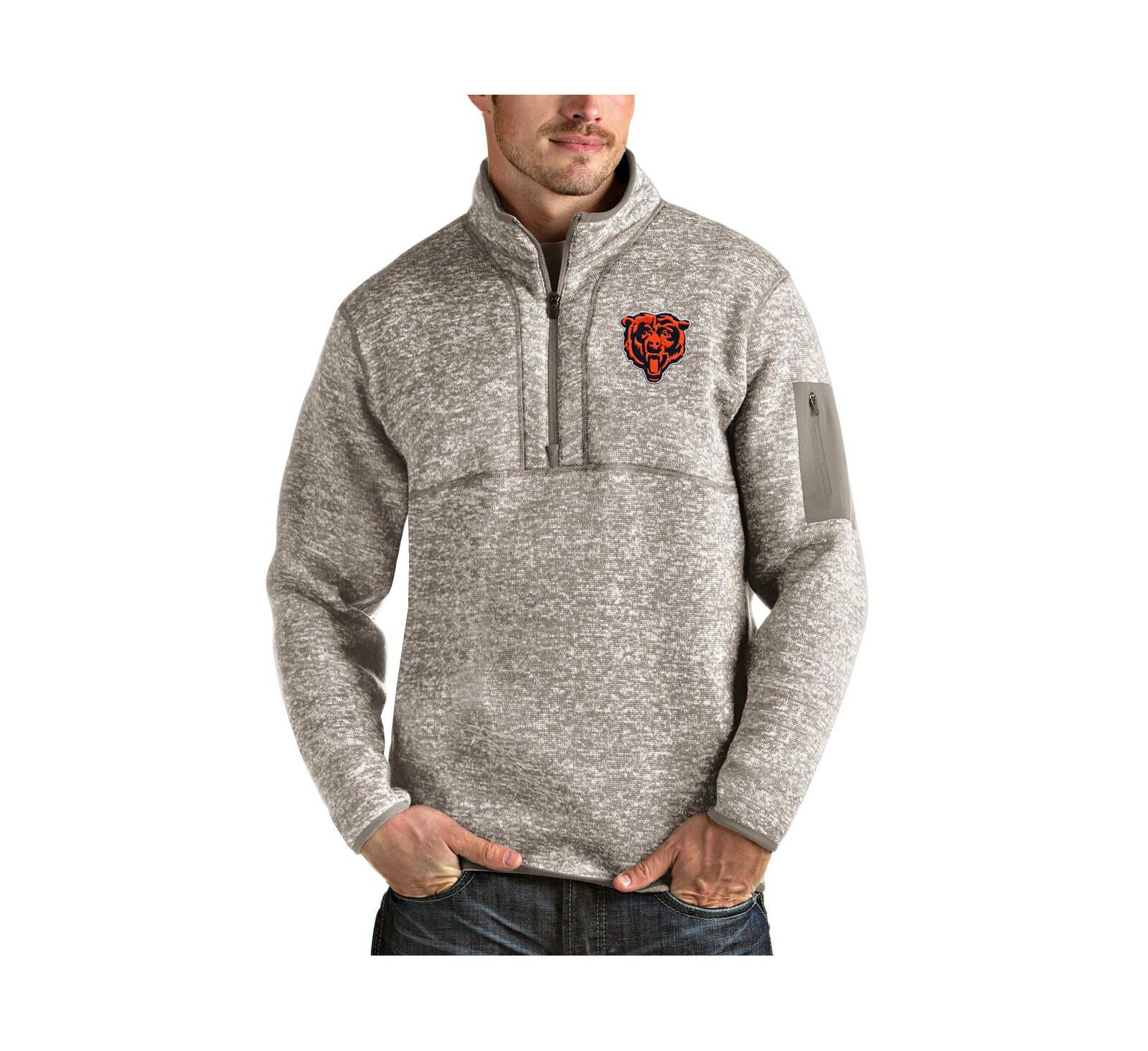 Antigua Men's Oatmeal Chicago Bears Bear Head Fortune Quarter-Zip Pullover Jacket
