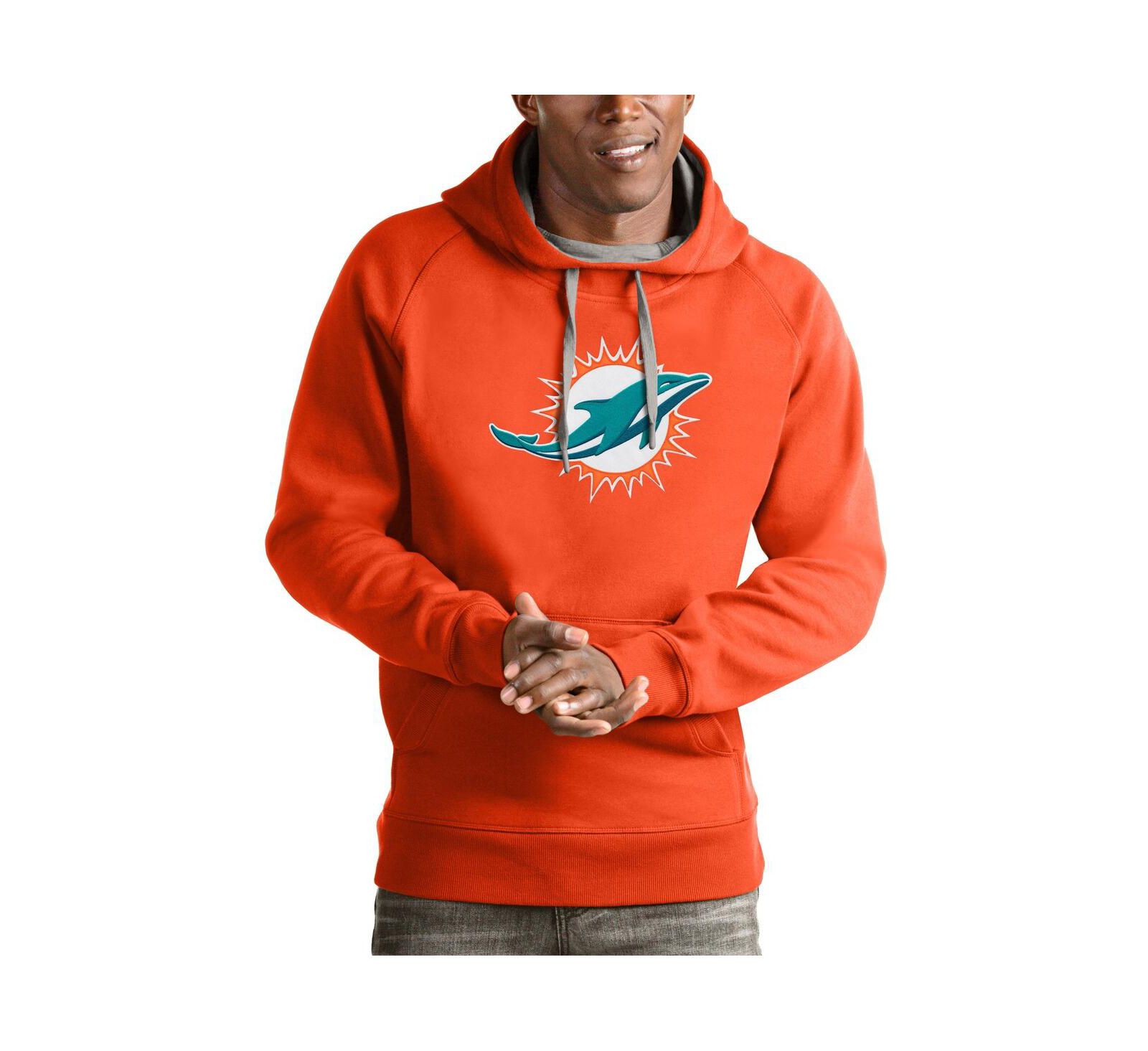 Мужское худи Antigua Orange Miami Dolphins Victory Pullover