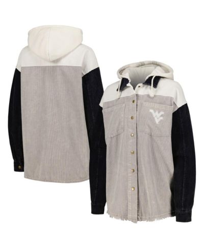 Женская куртка-рубашка Gameday Couture Women's Gray/Navy West Virginia Mountaineers Vintage Wash Corduroy Full-Snap Hooded Shacket