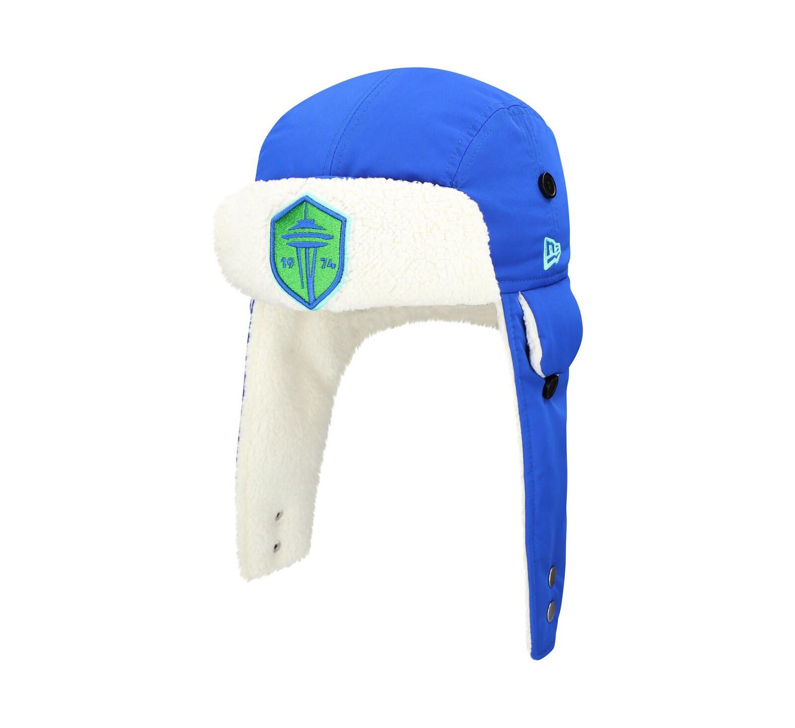 Мужская вязаная шапка New Era Blue Seattle Sounders FC Trapper
