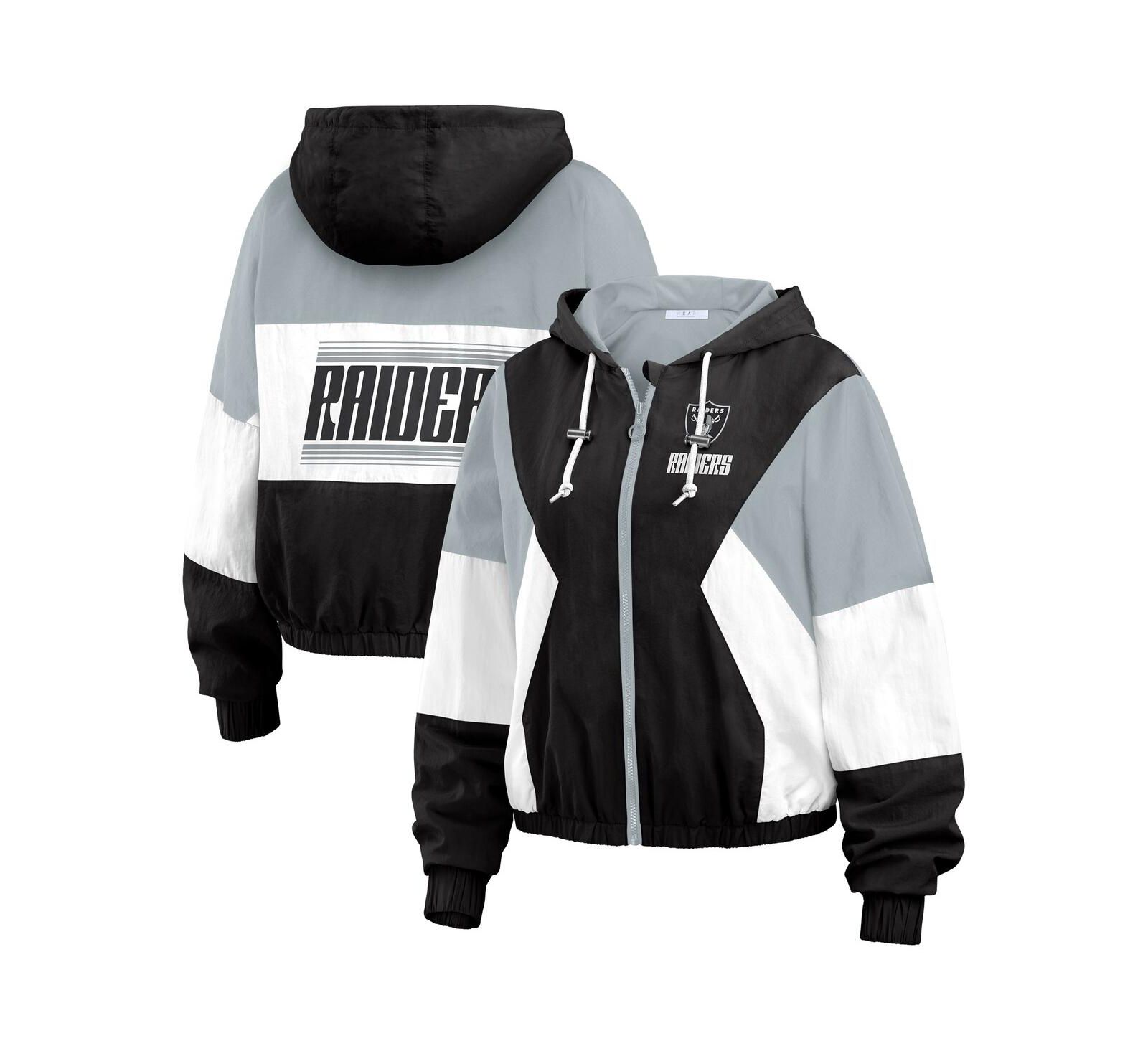 WEAR by Erin Andrews Women's Black/Gray Las Vegas Raiders Color Block Full-Zip Windbreaker Jacket