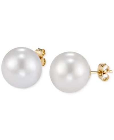 Серьги-гвоздики с культивированным речным жемчугом (12-13mm) в 14k желтом золоте