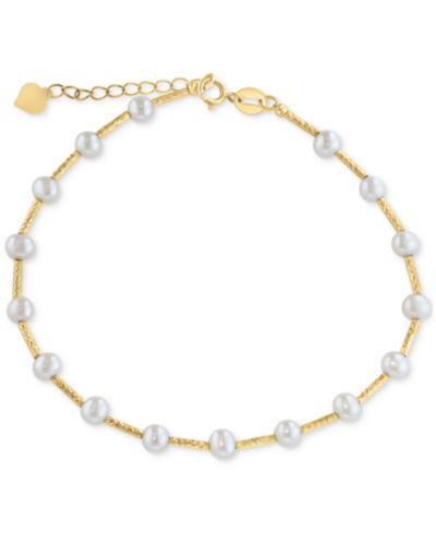 EFFY® Cultured Freshwater Pearl (4mm) Textured Link Bracelet in 14k Gold