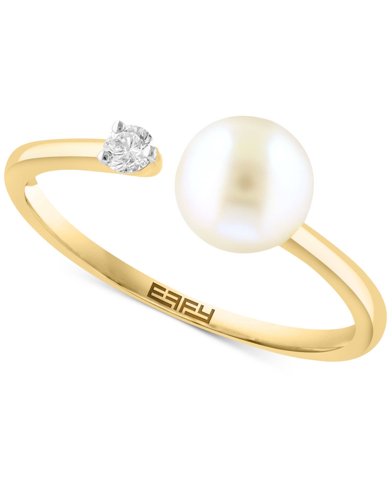 Кольцо EFFY® Cultured Freshwater Pearl (6mm) & Diamond (1/20 ct. t.w.) Cuff в 14k Gold