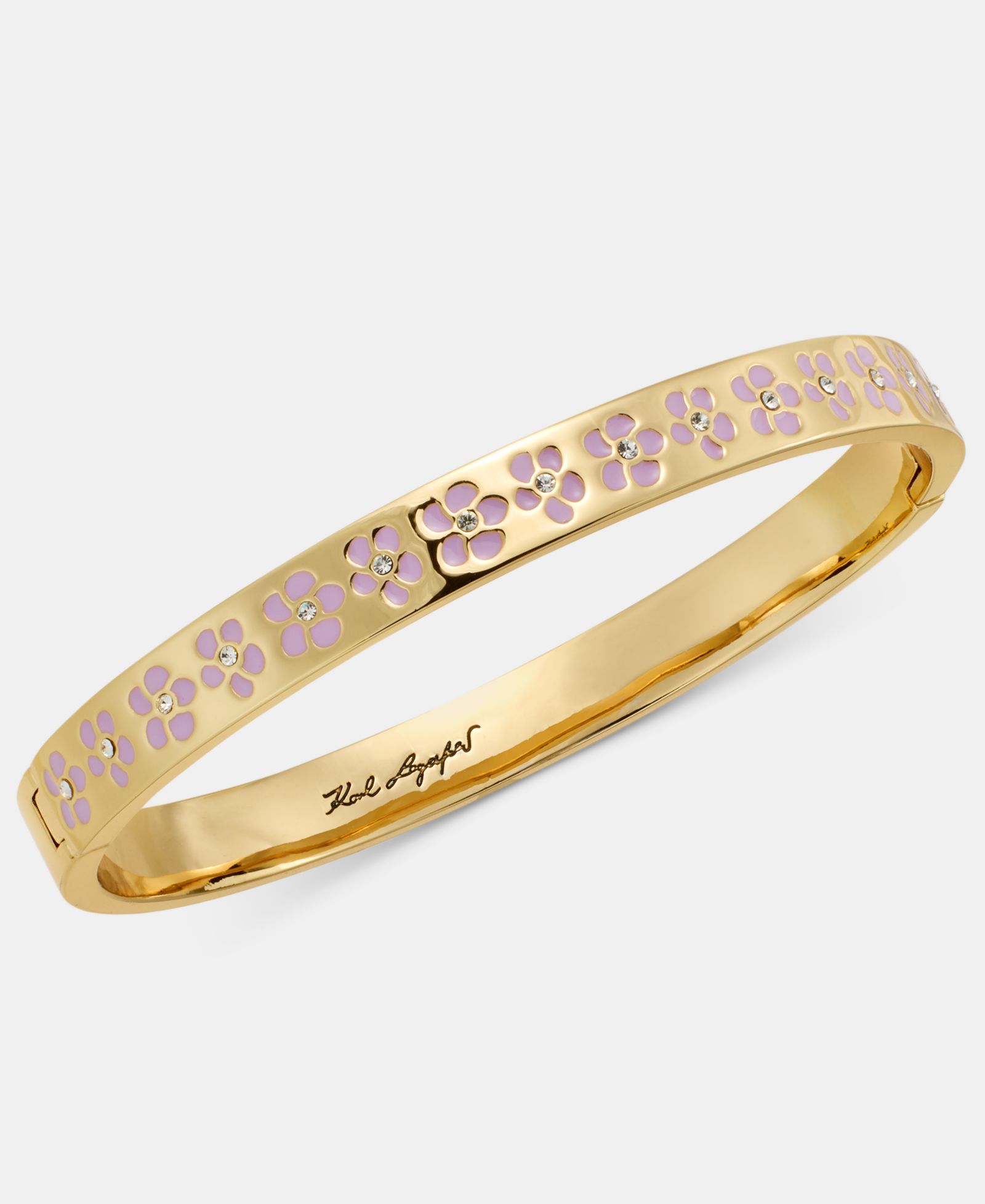KARL LAGERFELD PARIS Gold-Tone Colored Flower Inlay Polished Bangle Bracelet