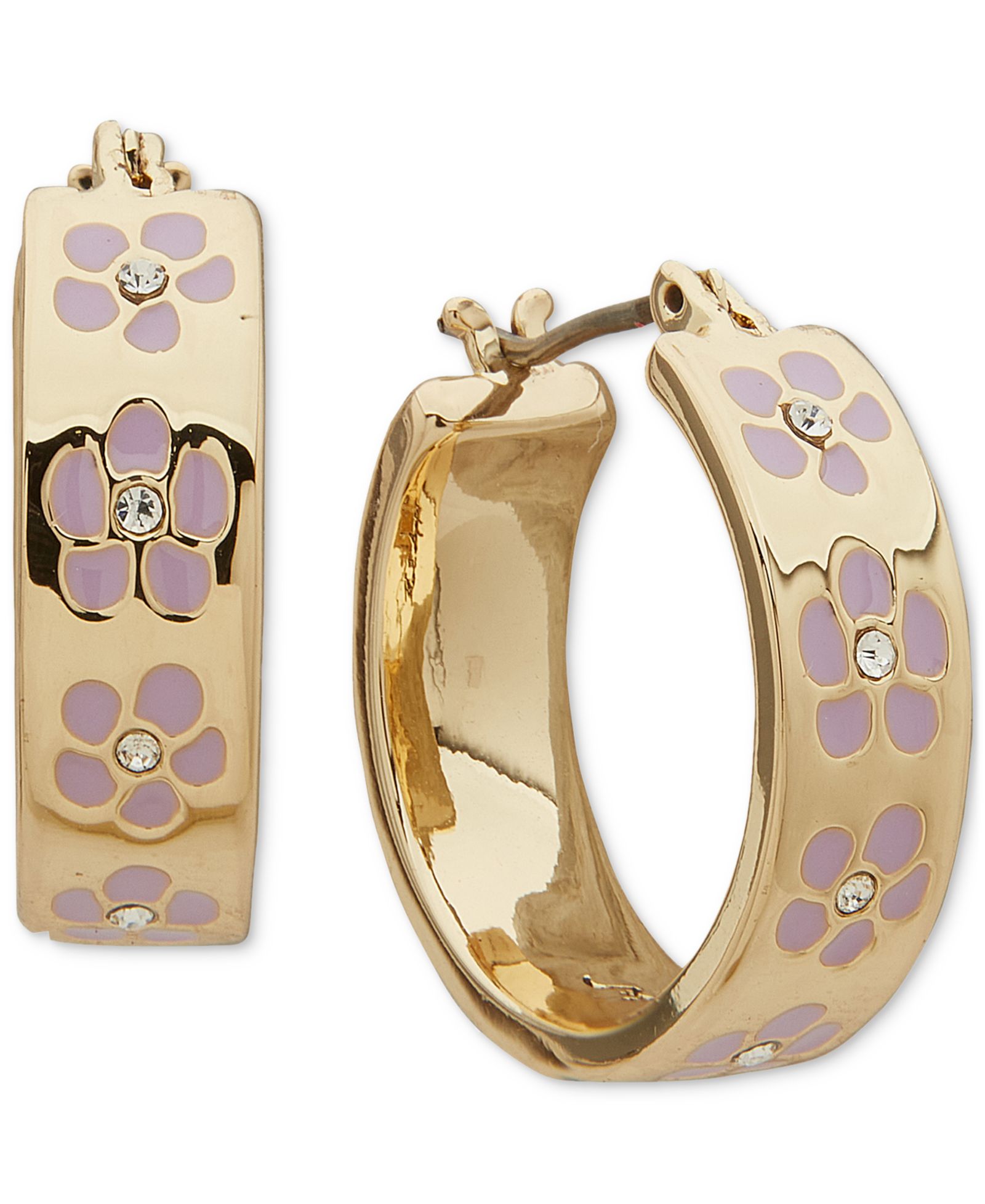 Серьги-кольца KARL LAGERFELD PARIS Gold-Tone Enamel Flower Inlay Small, 0.68"