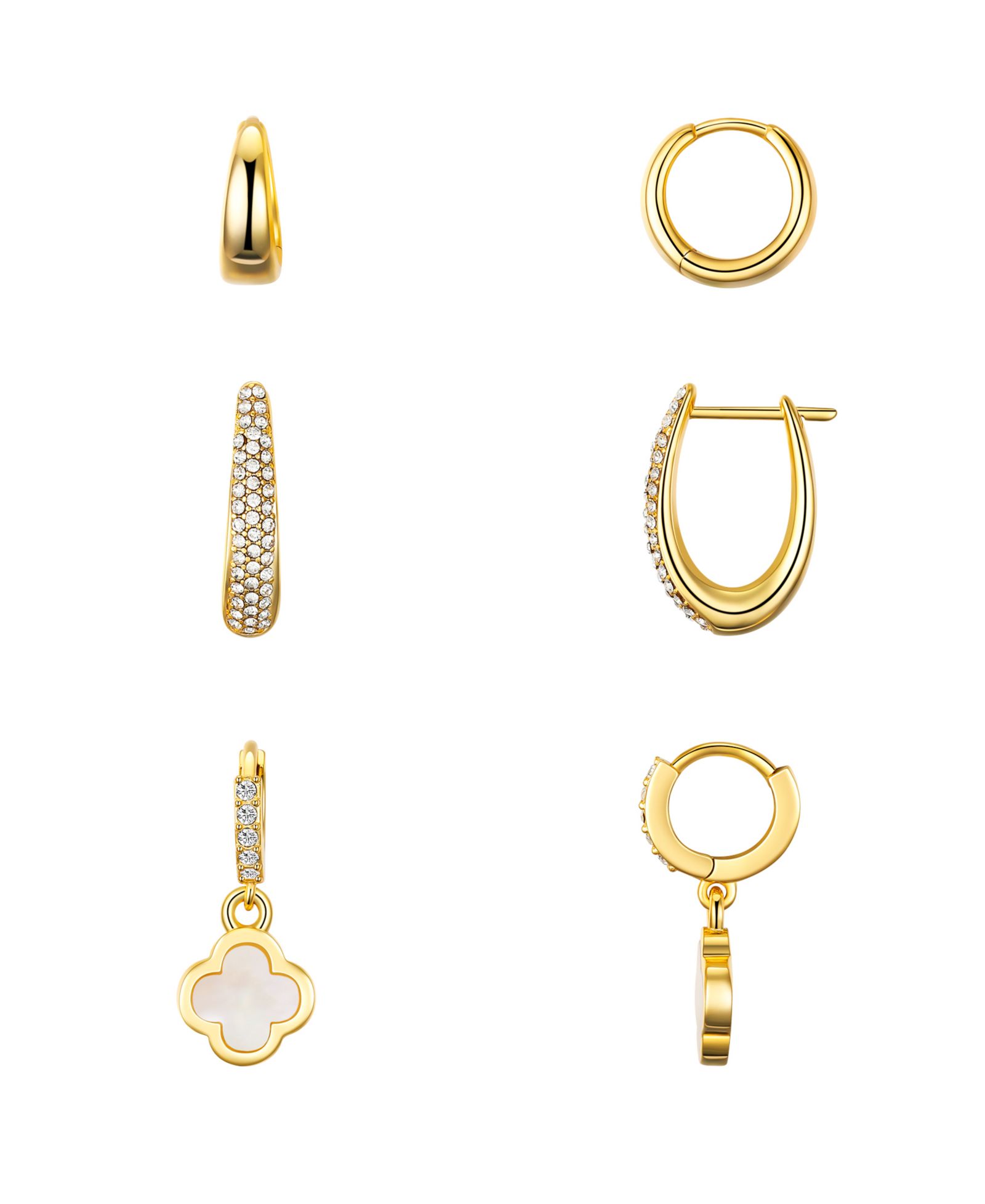 Unwritten Crystal and Mother of Pearl Hoop Earring Trio Set
