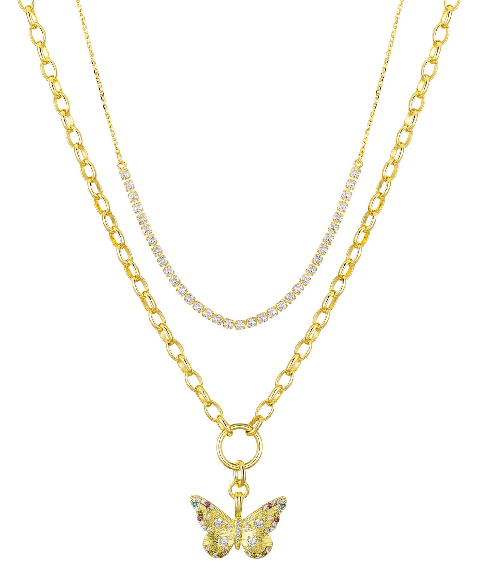 Unwritten ожерелье Tennis Butterfly Layered с цирконием