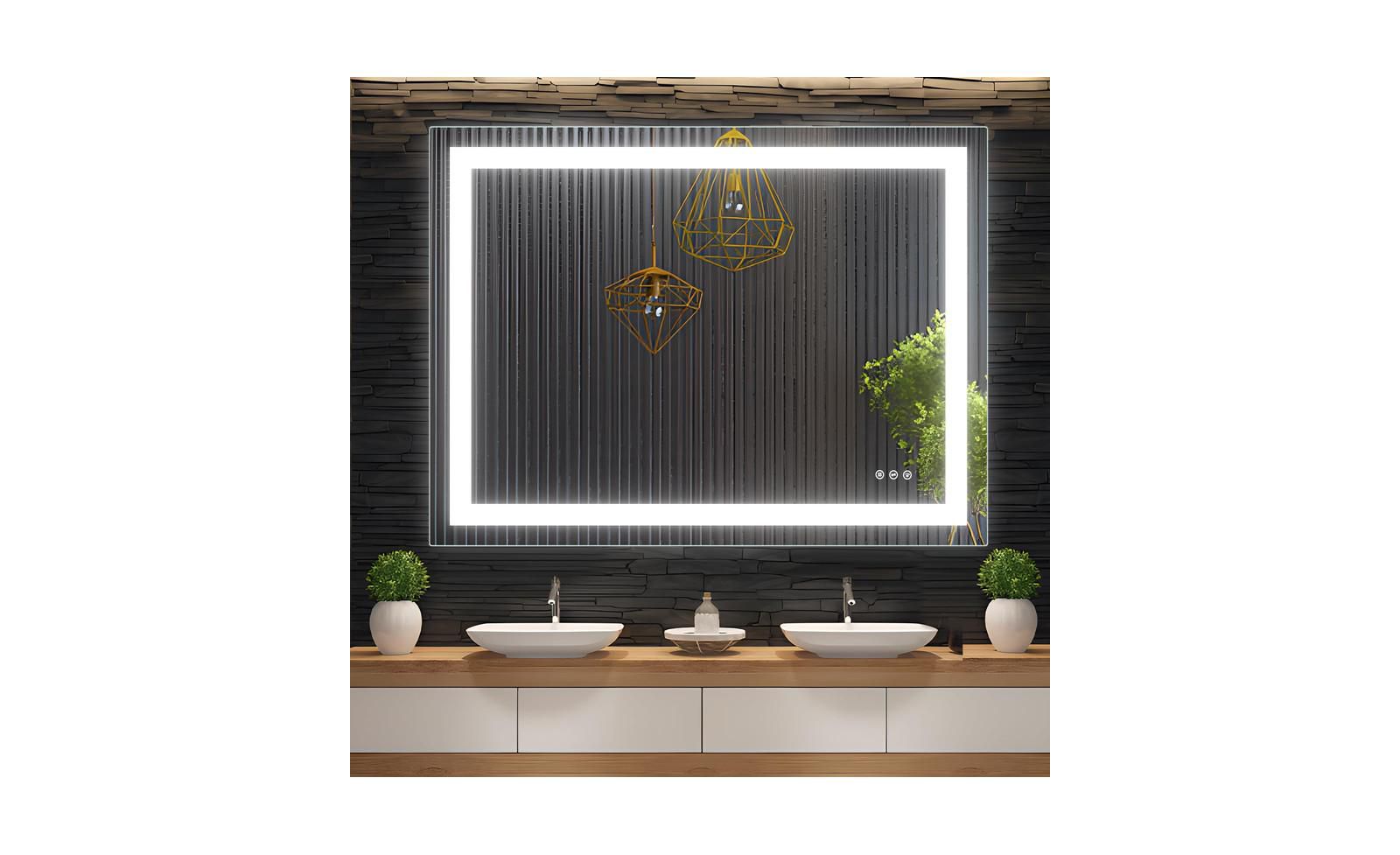 gaomon 48x36 Inch LED Bathroom Mirror, Front & Backlit Dimmable Vanity Mirror with Anti-Fog, 3 Color Light, Memory Function