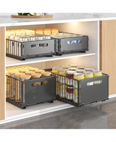 gaomon 2pcs Pull Out Cabinet Organizer, Expandable Kitchen Drawers, Heavy Duty Slide Out Storage Basket With Adhesive Film, Under Sink Cabinet Storage Shelf For Bathroom