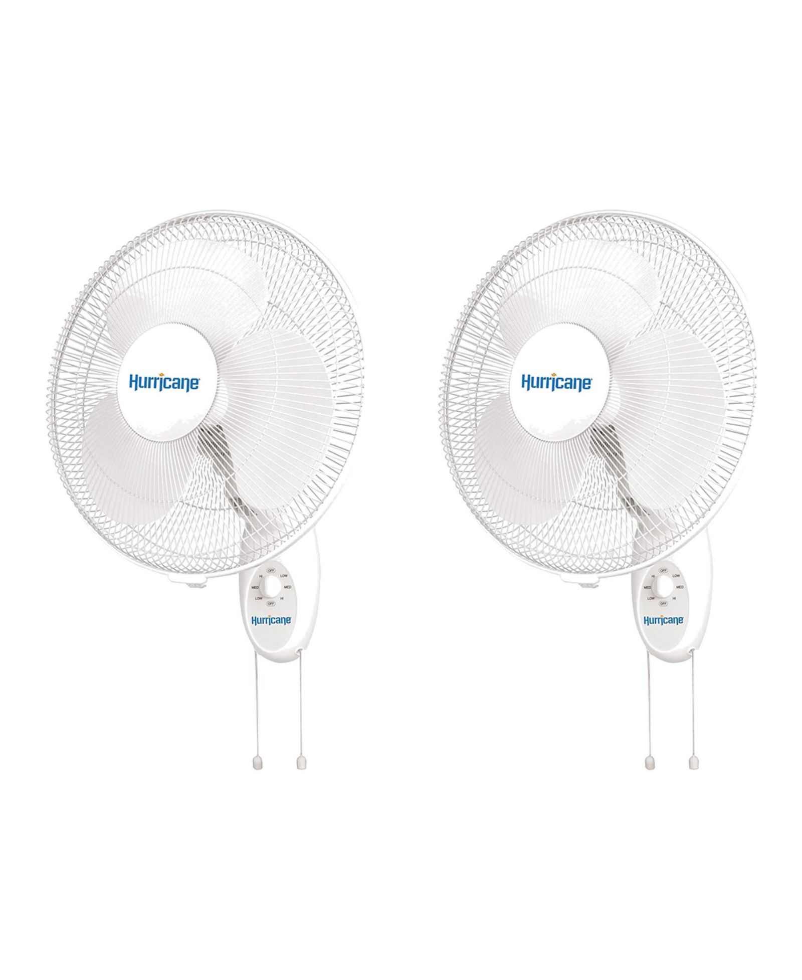 Hurricane Supreme 16 Inch 90 Degree Oscillating 3 Speed Wall Fan, White (2 Pack