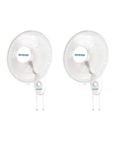 Hurricane Supreme 16 Inch 90 Degree Oscillating 3 Speed Wall Fan, White (2 Pack