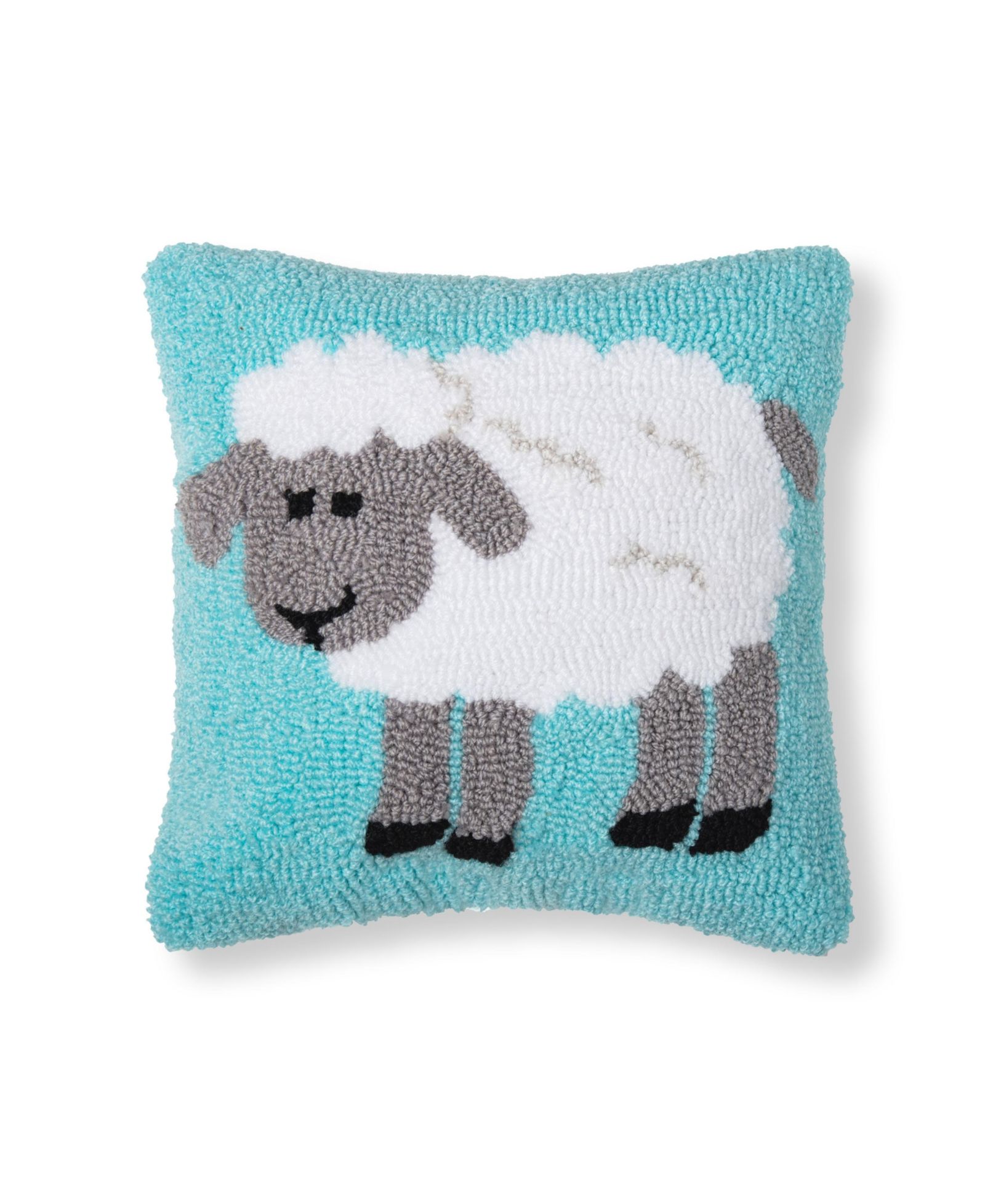 Fluffy Sheep Blue Hooked Mini Accent Pillow 12" x 12"