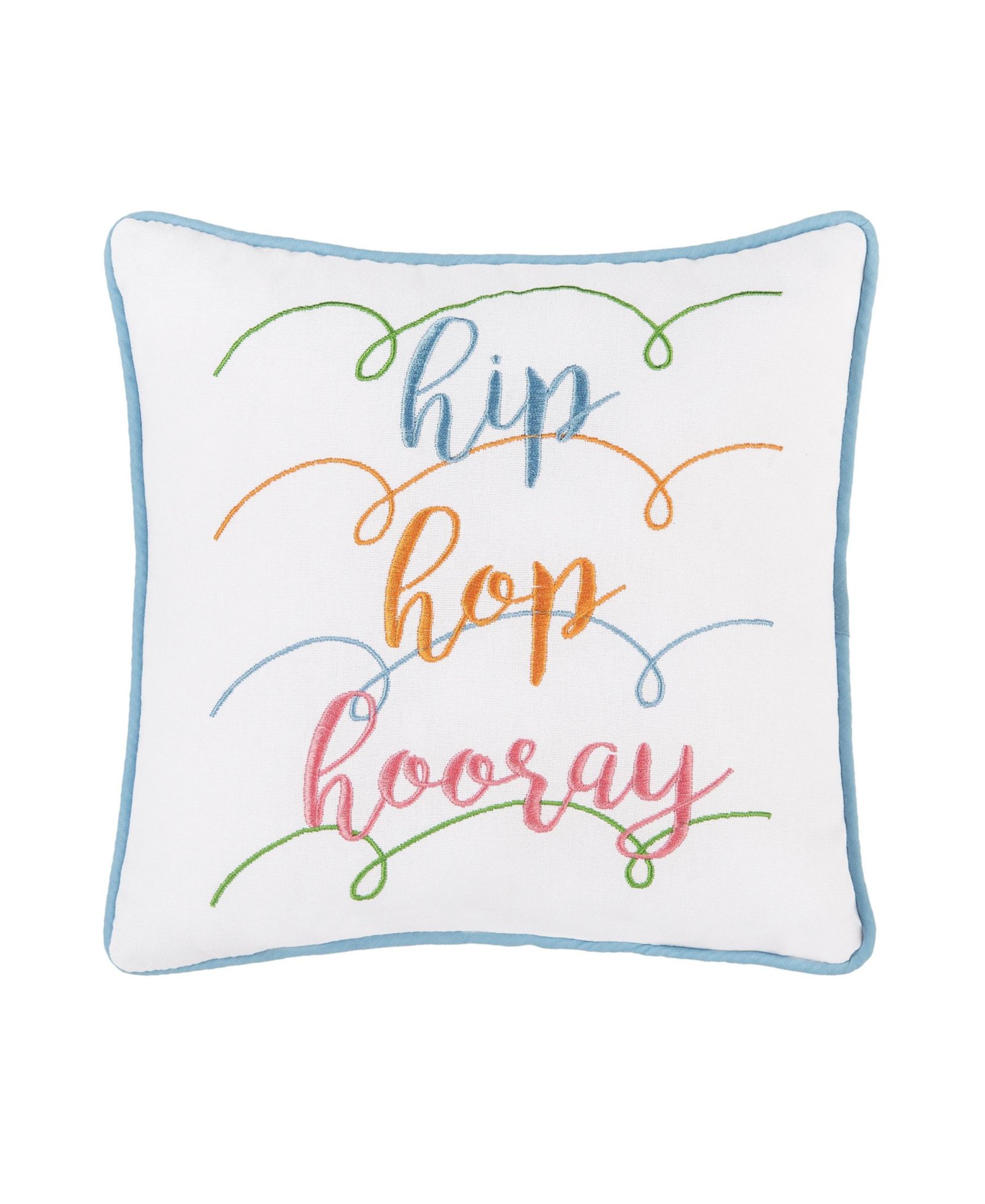 Easter "Hip Hop Hooray" Embroidered Mini Spring Themed Accent Pillow, 10" x 10"